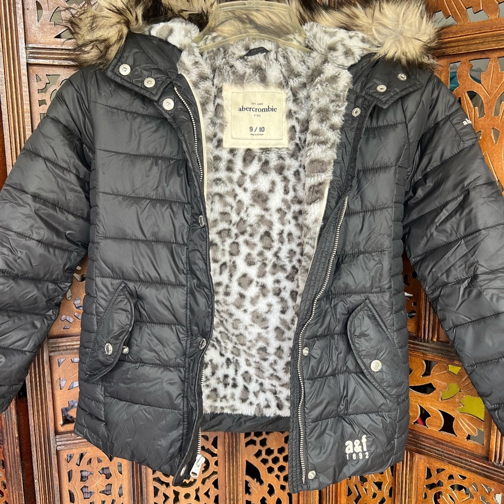 Abercrombie & Fitch Kids Black Puffer Jacket with Removable Hood